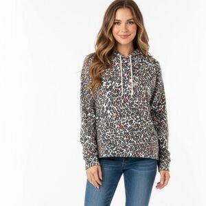 Saltwater Luxe Leopard Print Hooded Long Sleeve Shirt - Size Small